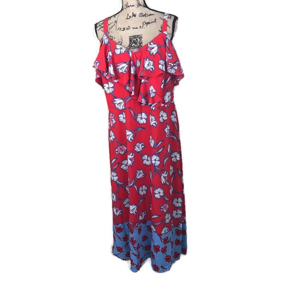 London Times Dresses & Skirts - London Times Red Blue Floral Print Dress 14W